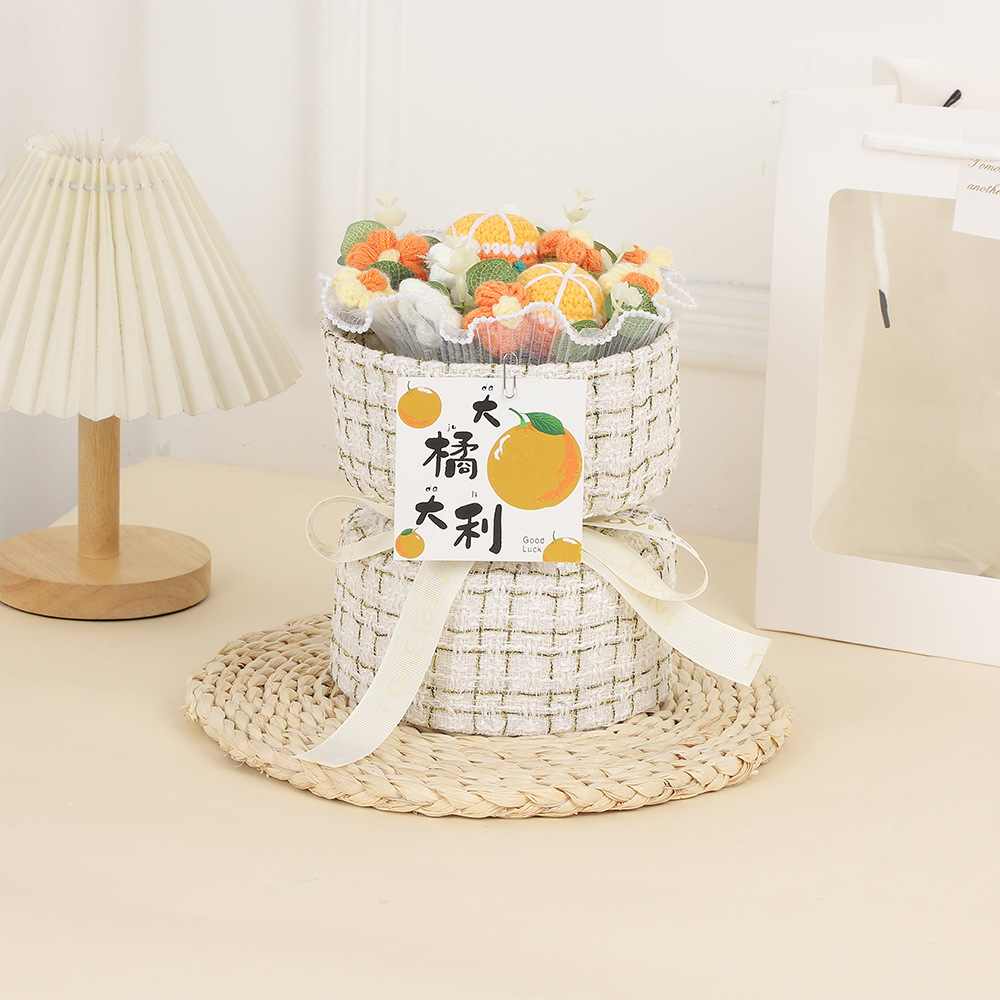 Día de la Madre Clavel de incienso pequeño tejido de flores de punto ramo de lana para esposa, novia, madre, regalo de cumpleaños