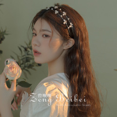 蝴蝶發卡森系仙女超仙花朵簡約氣質頭箍壓發雙層珍珠水鑽甜美發箍