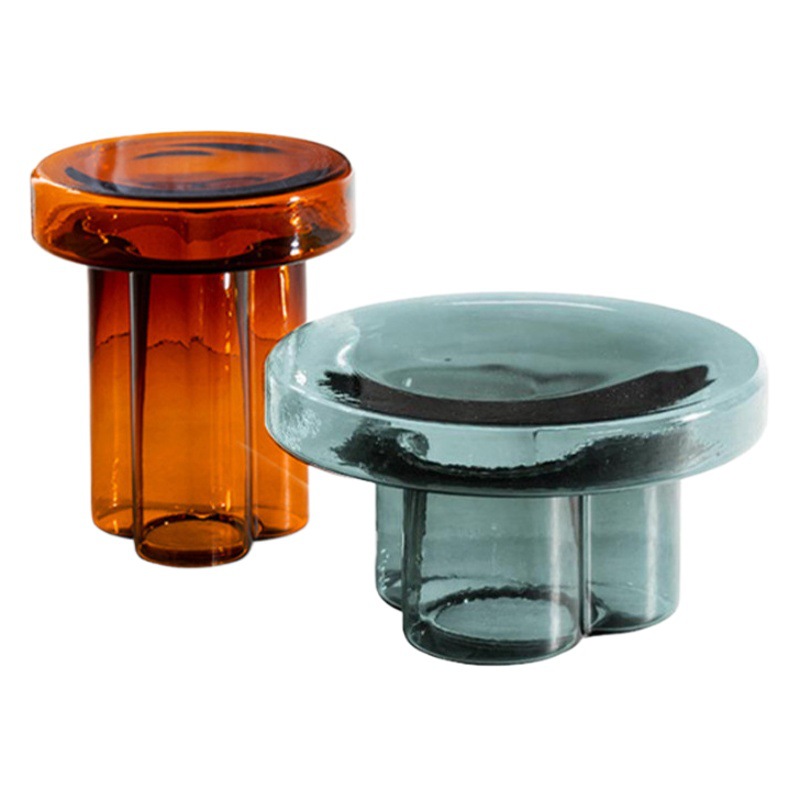 Glass Coffee Table Modern Living Room Small Apartment Petal-Shaped Tea Table Side Table Nordic Simple Creative Corner Table Glass Coffee Table