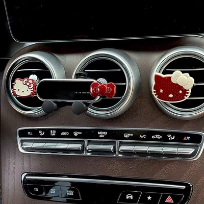 Phone Holder Air Outlet Special: Car phone holder - red-edge-bow-kitten-black-mirror-stand-red-kt