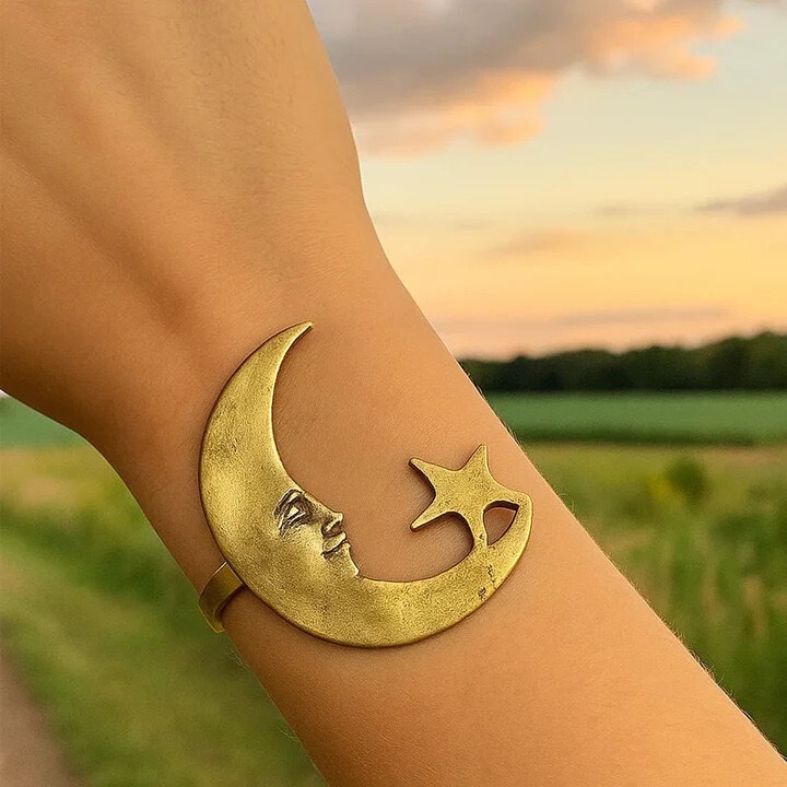 Cross-Border New Product Star and Moon Pattern Open Bracelet