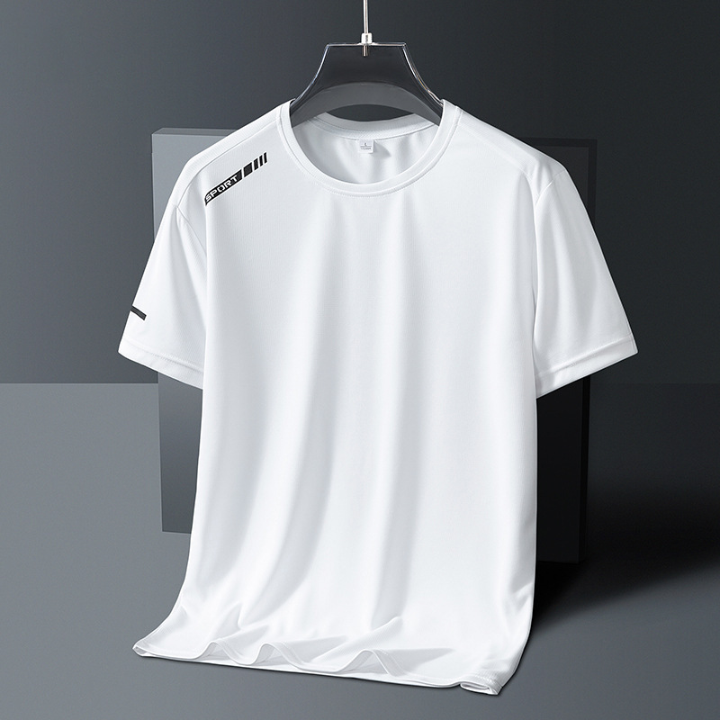 Ice Silk Short-Sleeved Men's Summer Loose Running Fitness T-Shirt Large Size Quick-Drying Breathable Sweat-Absorbent Sports Top for Boys