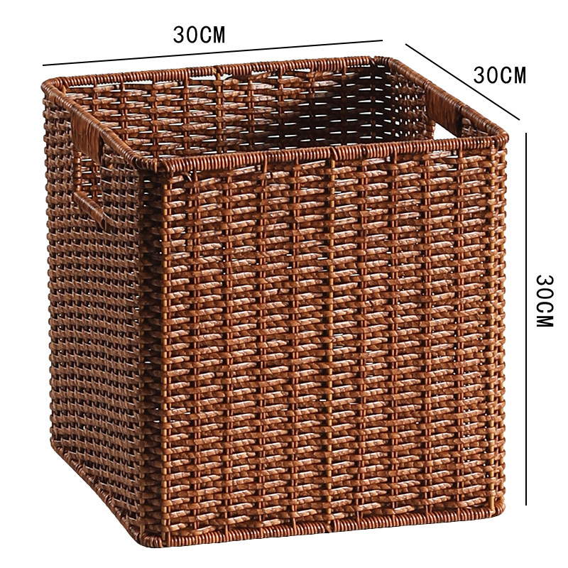 Kalike チェック柄キャビネット収納バスケットプラスチック模造籐家庭用テレビキャビネット本棚雑貨収納整理バスケット正方形|undefined
