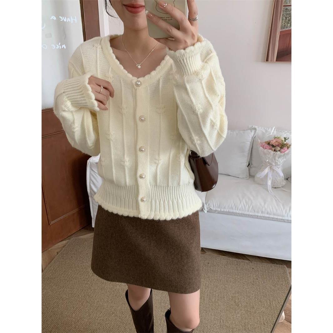 24 invierno Puyuan pila cardigan chaqueta de punto para mujeres 2024 nuevo diseño de primavera sensación pequeña