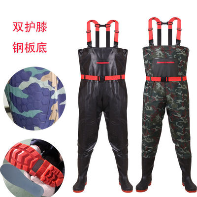 Launching pants Conjoined Body waterproof clothing Water shoes whole body thickening Rain pants Rain shoes men and women