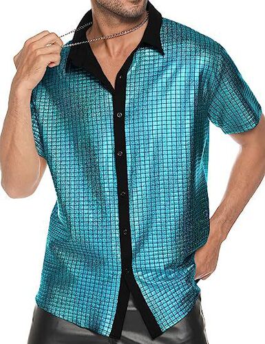  Men's Lustrous Formal Dress Shirt Button-down Shirt 1970s Disco Party Cosplay Costume Xuan Zi