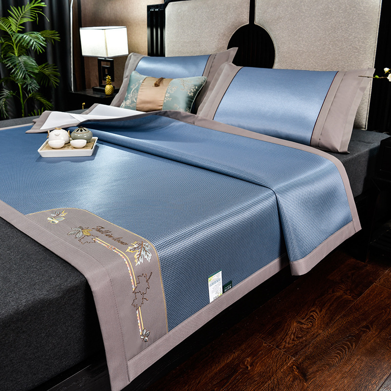 [기계 빨] 아이스 실크 매트-소형 하운드투스-메이플 리프 (블루)