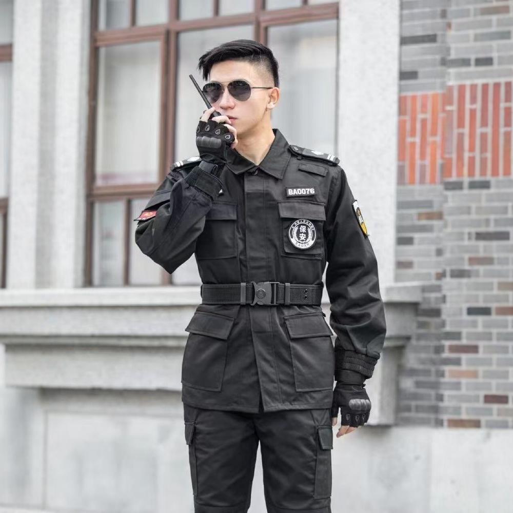 New Security Work Clothes Winter Long Sleeve Factory Straight Hair Grid Black Spring and Autumn Training Duty Uniform suit