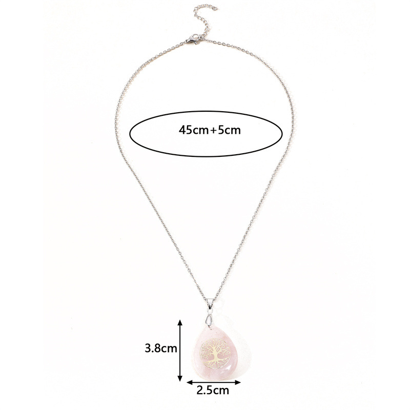 fashion simple water drop tiger eye stone pendant titanium steel necklace