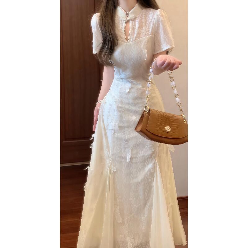 New Chinese-Style Women's Clothing, Improved National Style Cheongsam Dress, Summer Plus-Size Unique and Beautiful Waist-Cinching Slim-Fit Long Dress