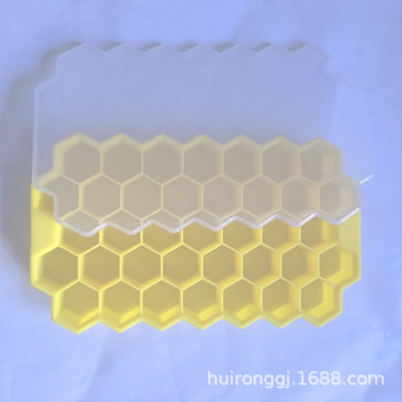 蓋付きの創造的なハニカムシリコン製製氷皿、厚みのある37グリッドハニカム積み重ね可能なDIYアイスキューブ型の在庫多数|undefined