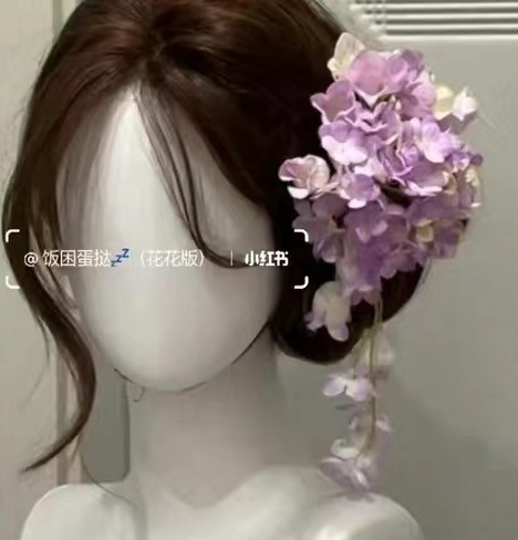 新しい中国風の森のスズランの花のタッセルヘアピンブライダルパープルヘアアクセサリーサイドクリップインターネット有名人の写真誇張アクセサリー|undefined