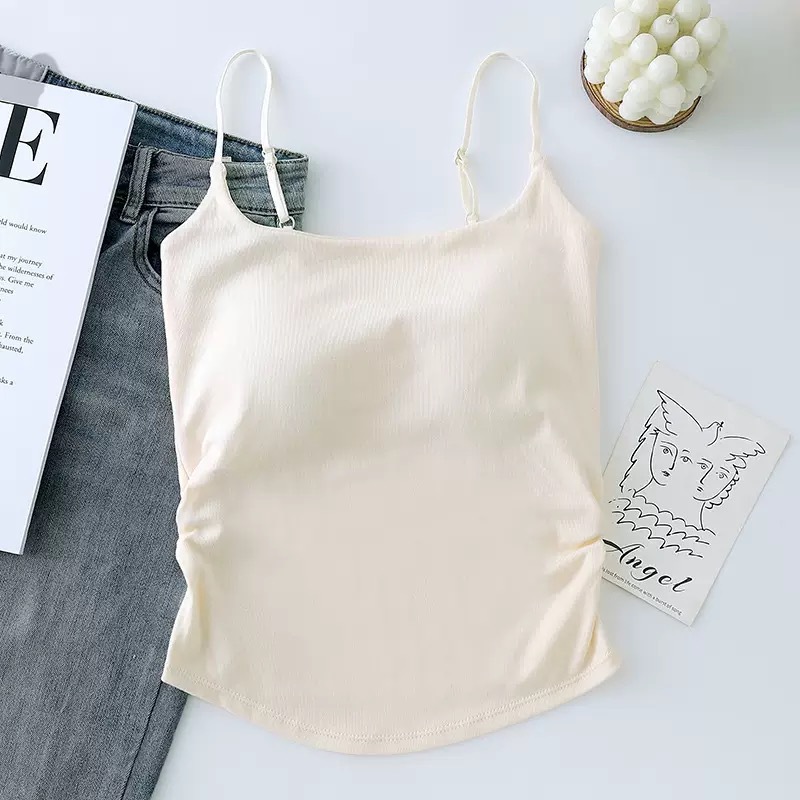 Camisola, estilo caliente para mujer, puro, dulce y picante, pliegues, almohadillas para el pecho, uso interior y exterior, diseño, hermoso top de espalda delgado image 13