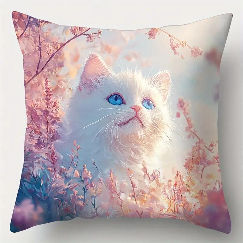 80g Weight Pillow Cases Home Textiles & Decor Type Polyester Material Cat Pattern Cute Style Cute Cat Polyester Pillow Cases Couch & Sofa Decor 13