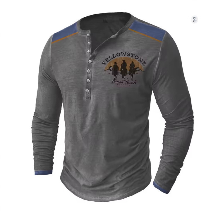 Retro Men's T-Shirt Long Sleeve Top Street T-Shirt Us Route 66 Letter Graphic 3D Printing Cross-Border