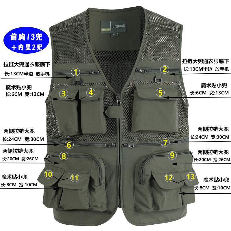 Chaleco de malla para hombre, verano al aire libre de secado rápido, gasa hueca delgada, chaleco de fotografía de múltiples bolsillos, más hipertrofia