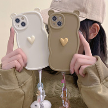 熊耳朵适用iPhone14pro max毛绒兔子吊坠苹果15手机壳12/13新款16