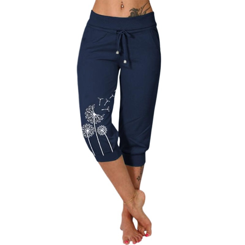 New Large Size European and American Cross-Border Casual Pants Amazon Wish Fashion Printed Loose High-Waisted Lace-Up Cropped Pants New Large Size European and American Cross-Border Casual Pants Amazon Wish Fashion Printed Loose High-Waisted Lace-Up Cropped Pants