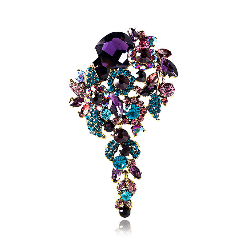 Cross-Border European and American Style Retro High-End Gemstone Glass Crystal Pendant Brooch Foreign Trade Corsage Collar Pin Jewelry Brooch