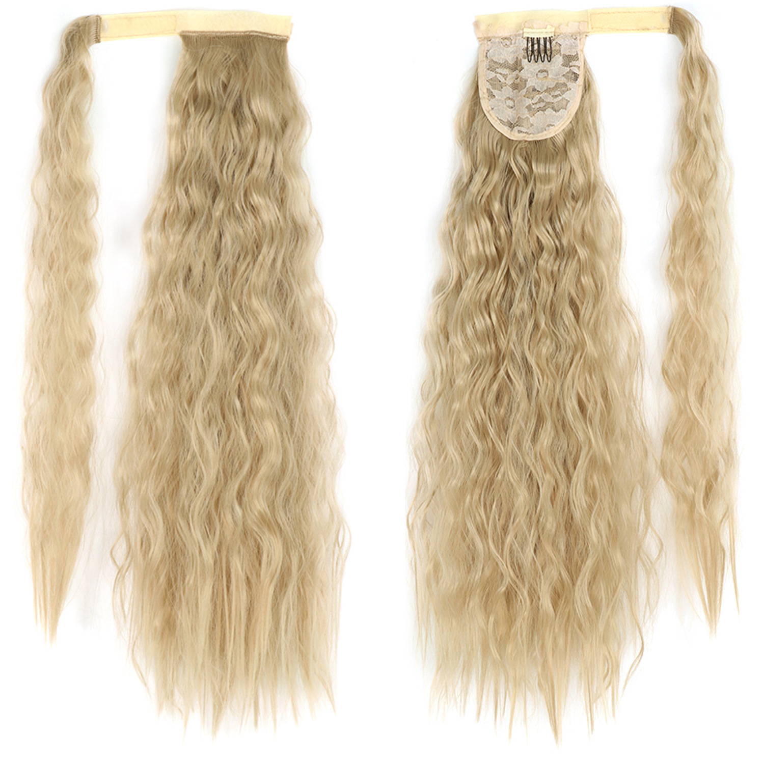 55CM seda europea y americana de alta temperatura velcro de maíz velcro de cabello largo rizado agua cola de caballo pelucas onduladas