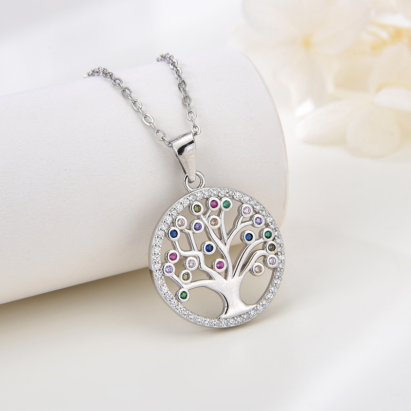 Collar con colgante Árbol de la Vida de plata de ley S925 con incrustaciones de circonita para mujer, estilo europeo y americano, lujo ligero, cadena de suéter de alta gama, venta al por mayor transfronteriza. image 5