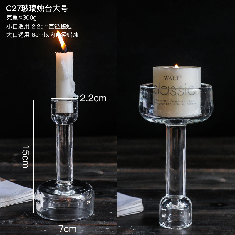 フレンチインスタ中古透明ガラス燭台置物ロマンチックキャンドルディナー燭台道具家庭装飾品|undefined