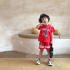 2021 summer new pattern Korean Edition children T-shirts motion Short sleeved suit men and women number printing shorts suit