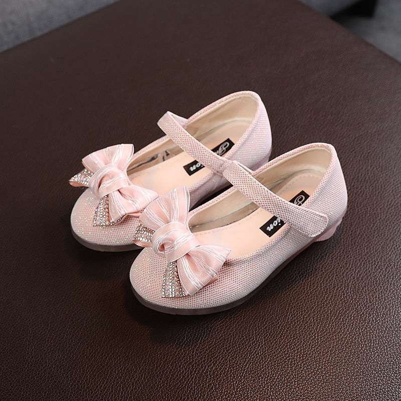Girls Princess Shoes Spring & Fall Kidsren's Small High-Heeled Leather Shoes Little Girls Hot Diamond Bow Soft-Soled Dance Shoes 1-6 Years Old