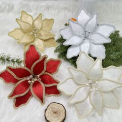 25年新品圣诞节仿真花 撒金粉圣诞橱窗装饰品圣诞花环圣诞装饰花