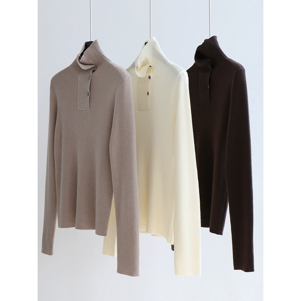 Свитер из смеси шерсти с лацканами и двумя половинными планками, осенне-зимняя Базовая рубашка с длинным рукавом, Женский Топ, модный CHIC