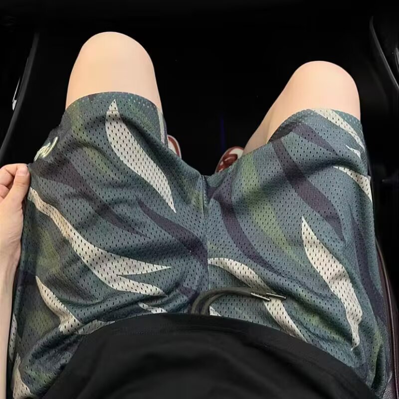 Men's Summer Sports Basketball Shorts, Thin American-Style Camouflage Mesh Breathable Loose Quick-Dry Shorts