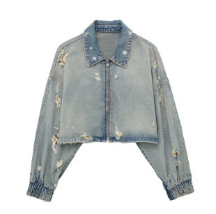 Cross-border exclusive for foreign trade Amazon hot women's hole decoration Denim short jacket coat 4365271