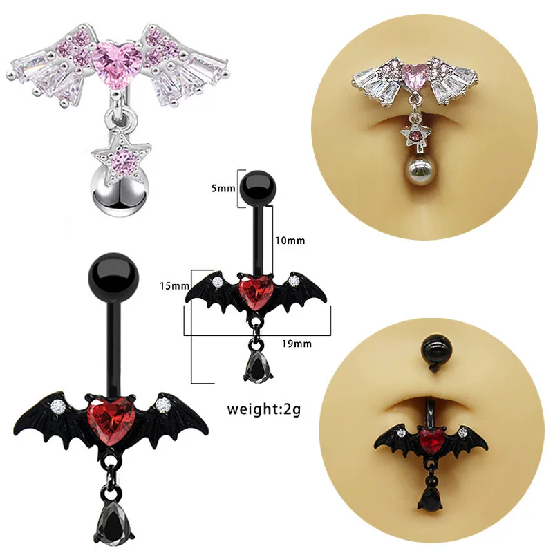 (Cross-border trading), belly button piercing heart shaped, fuchsia chain, European style