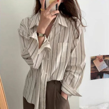 春款中长款单排多扣条纹肤色长袖韩版气质通勤其他来源开衫上衣