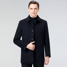 高端双面呢羊绒大衣男中长款翻领中年爸爸鸭绒胆厚风衣羊毛呢外套