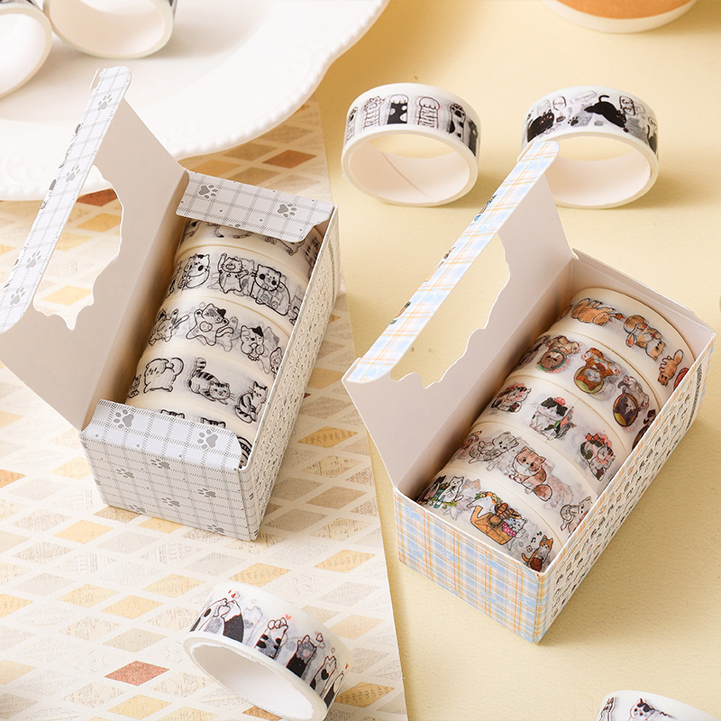 Serie de conjeturas de gatitos Literario y lindo gato 5 rollos y combinación de cinta de papel