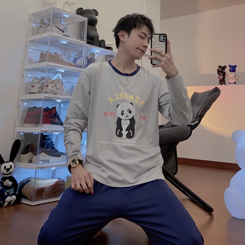 Pijamas de los hombres de manga larga de algodón de primavera y otoño delgada más el tamaño de prendas de vestir exteriores de los hombres pijamas de invierno homewear