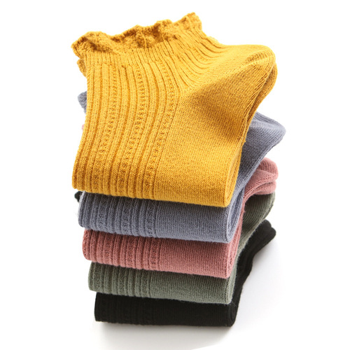 Women's double-needle lace boat socks autumn and summer thin ins trendy breathable sweat-absorbent shallow mouth short solid color cotton socks on behalf of