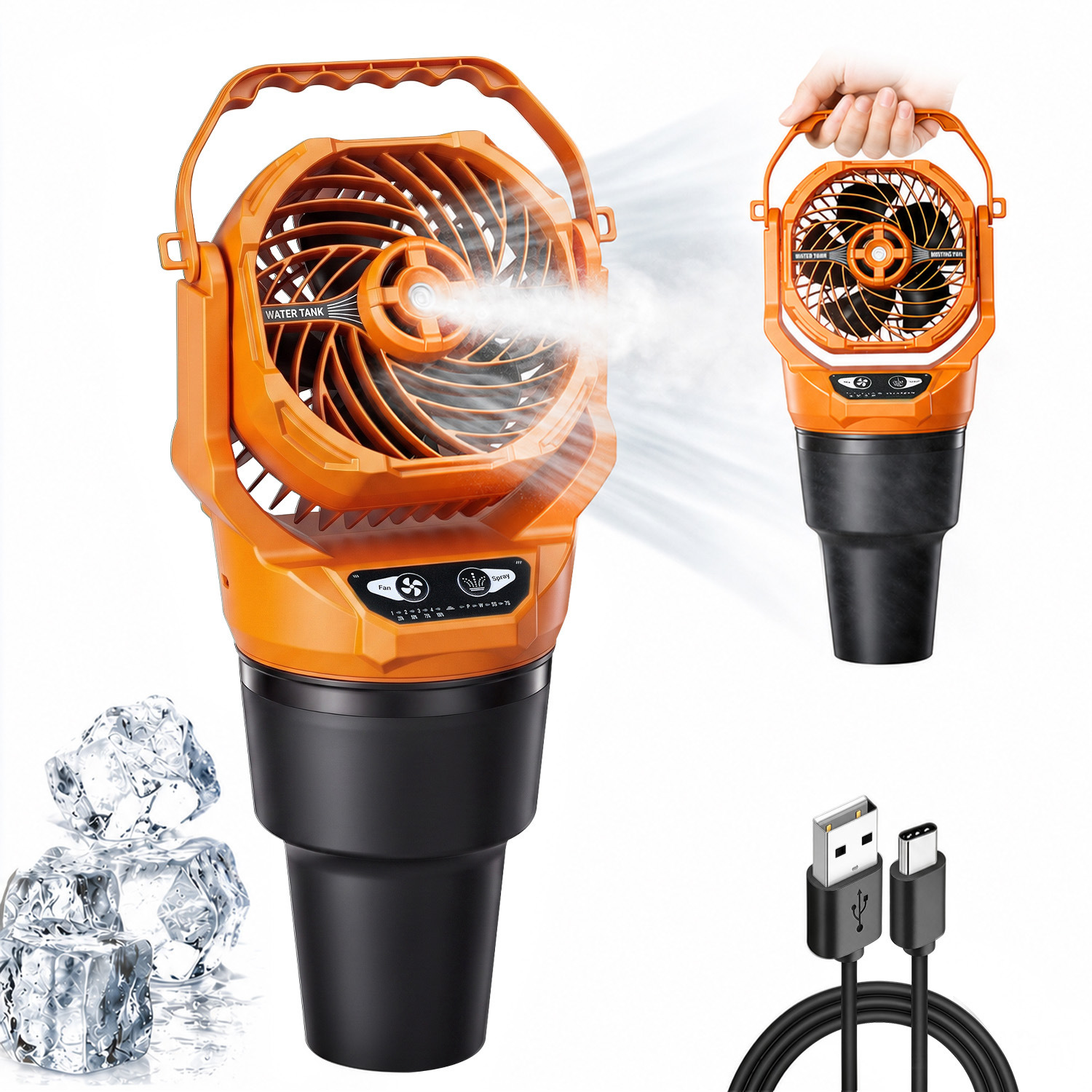 New outdoor fan, car-mounted spray fan, camping tent electric fan, long battery life, rechargeable, portable, for home use