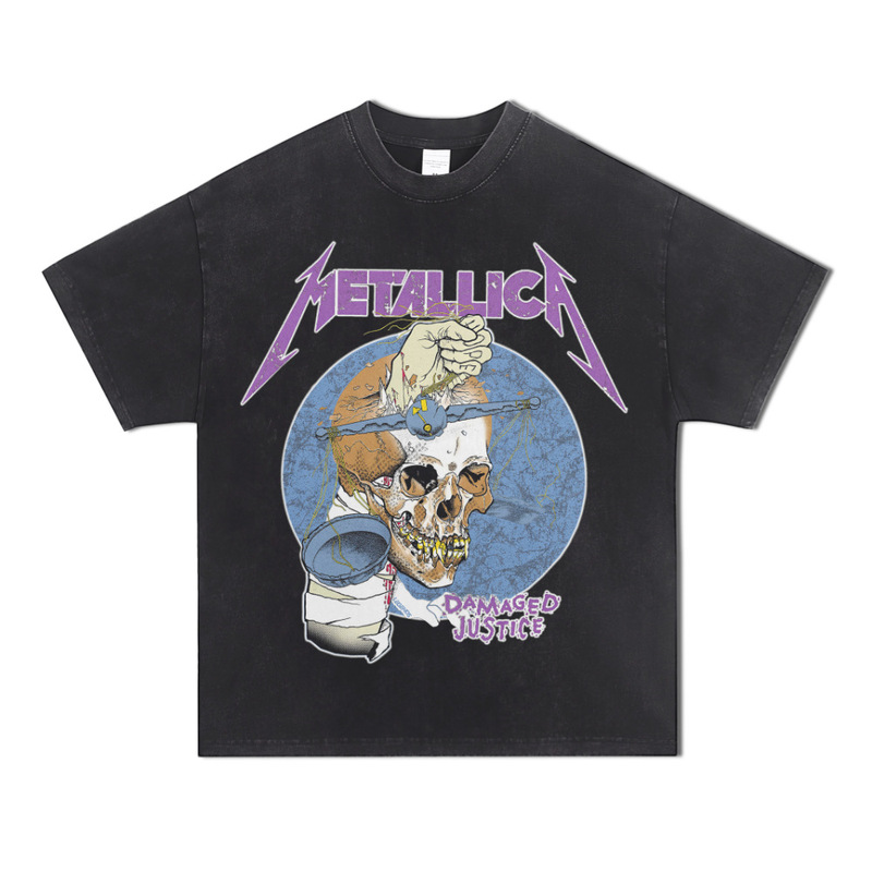 Metallica band European and American high street vibe metal punk punk rock short sleeve versatile retro T-shirt men