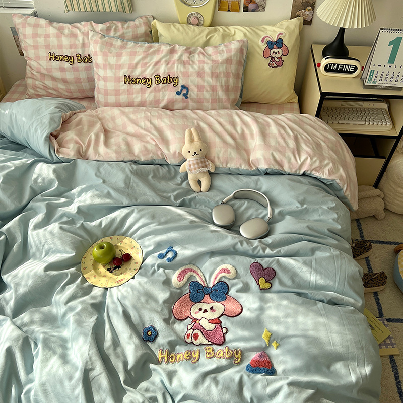 クラスA母子グレード寝具4点セット純綿洗いざらし綿シーツ掛け布団カバーシーツ学生寮3点セット|undefined