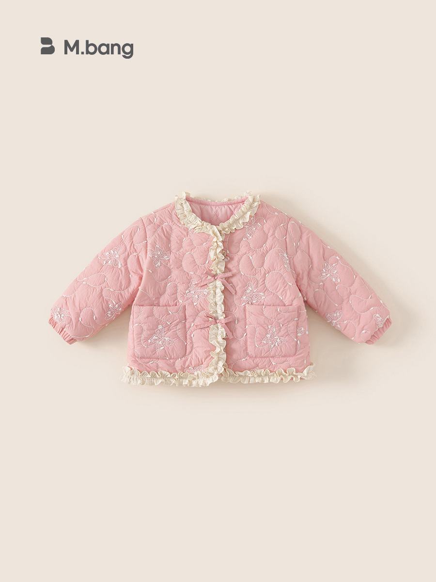 Youbao ropa para niños niña pequeña fragancia chaqueta acolchada de algodón invierno nuevo bebé dulce encaje acolchado chaqueta de punto