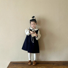 2025春季新款 女童洋气套装女宝宝娃娃领衬衫+灯芯绒背心裙两件套