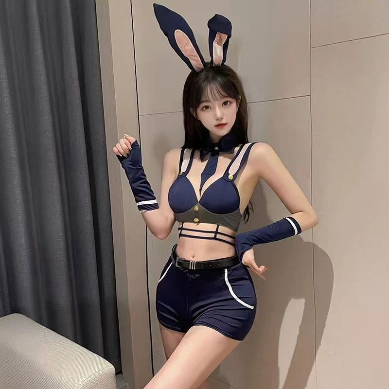 Хочется попробовать Midnight Rabbit Girl Инспектор Открытая Корона Перекрестие Набор сексуальное нижнее бельо Сексуальная клятва Чистый униформа Свободно SM
