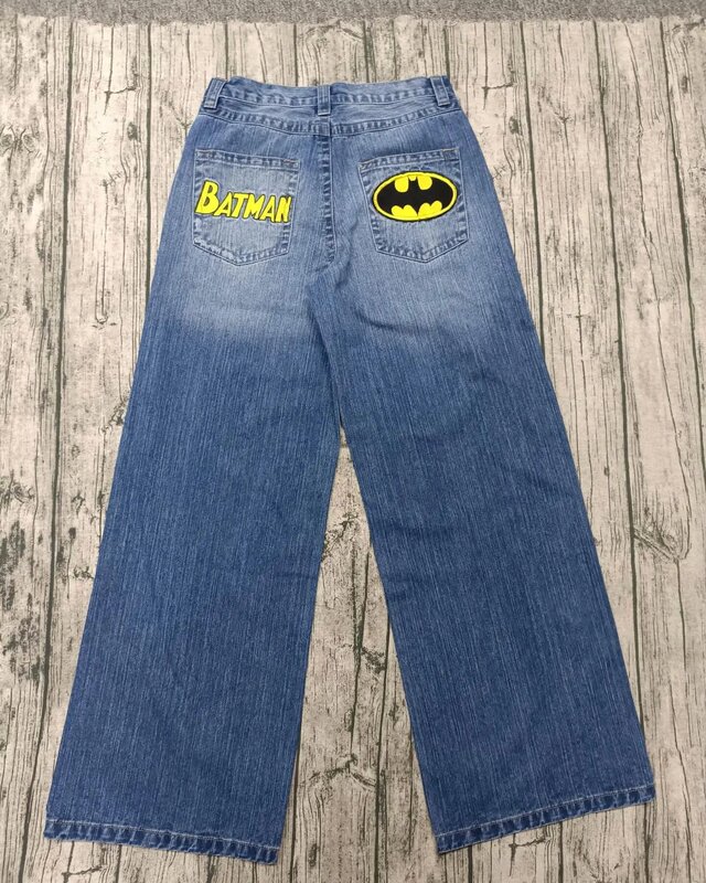 原宿レトロコウモリ柄刺繍ゆるいジーンズ男子街頭y2kズボン怠惰ジーンズ|undefined