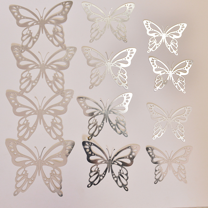 Mariposa hueco Comercio exterior color 12 piezas pegatinas tridimensionales decoración de la pared pegatinas de pared de fondo arte fiesta en casa
