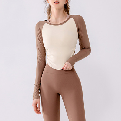 Autumn and winter new pattern Mosaic Hit color High elastic Tight fitting Show thin Yoga suit Long sleeve Quick drying ventilation comfortable motion jacket