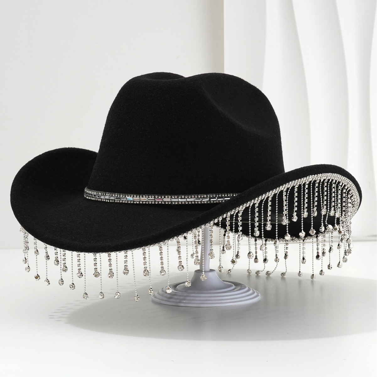 Transfronterizos de explosión de lujo dulce sombrero cuadrado de punto de perforación de cadena de sombrero con diamantes de flange fiesta de baile de música