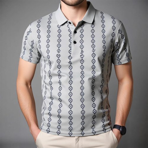 2025 Summer Short Sleeve Men's Trendy Casual Printed Seamless Polo Shirt Youth European Station Short Sleeve T-Shirt