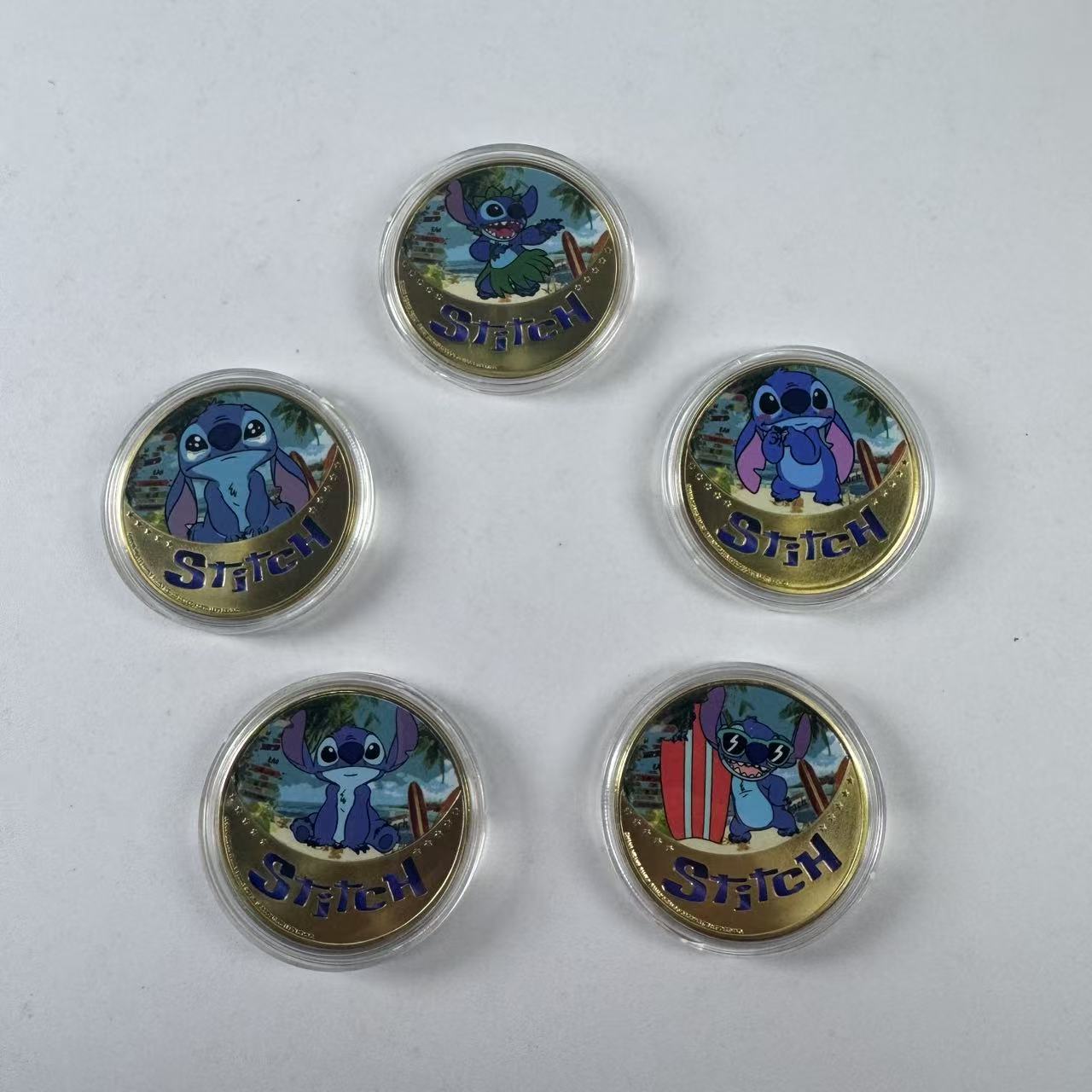 Cinco monedas conmemorativas de Starbaby, monedas de anime, monedas conmemorativas de Stitch, colecciones de regalos de monedas conmemorativas de Stitch